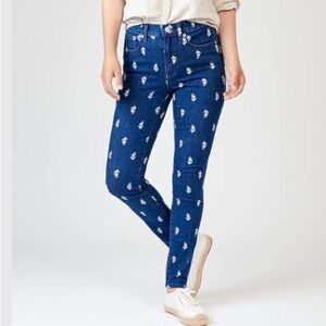 J. Crew mid Rise Dark Wash Floral Print Toothpick Jeans
